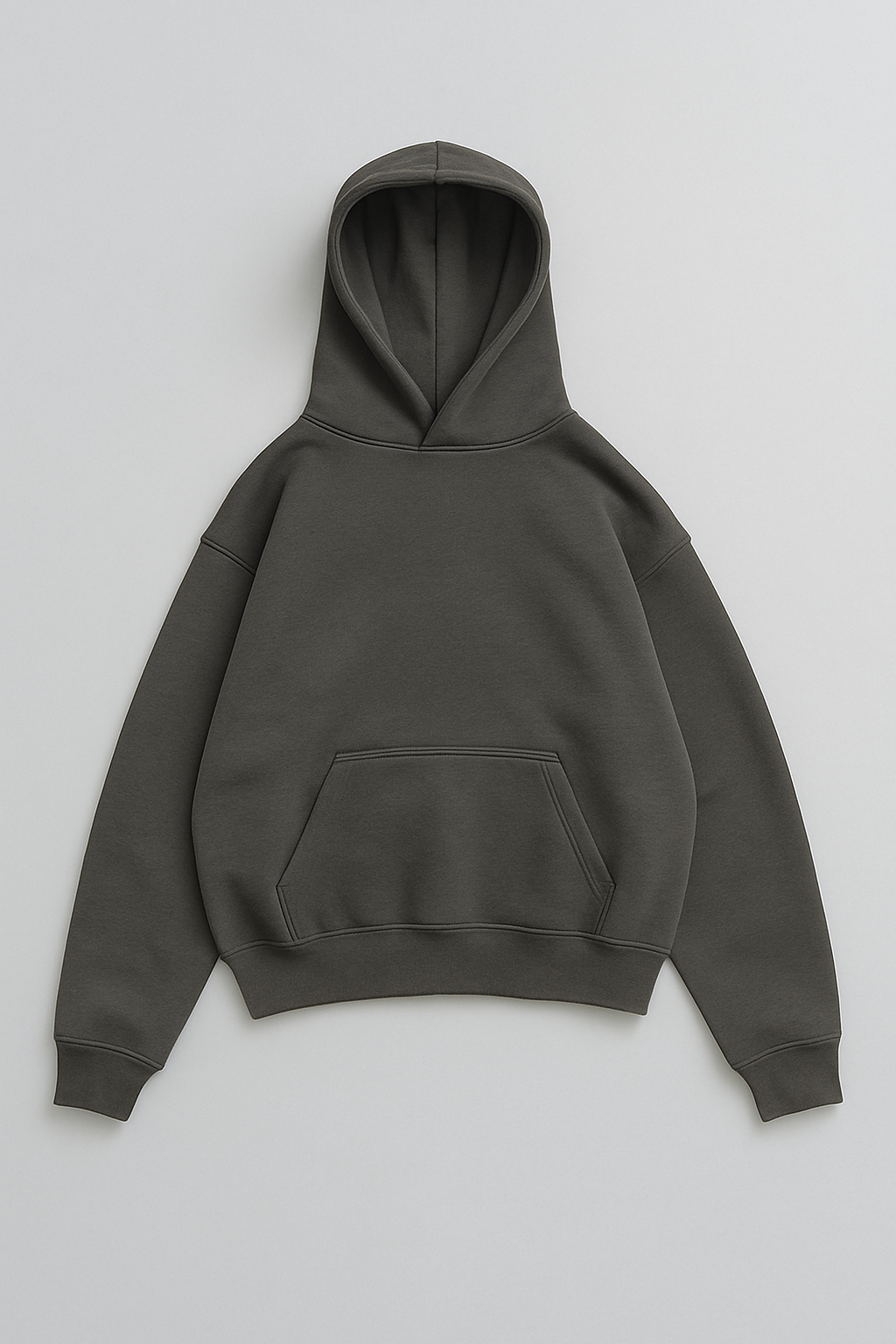 Charcoal baggy oversized hoodie 500gsm heavyweight fleece thick ribbed cuffs waistband
