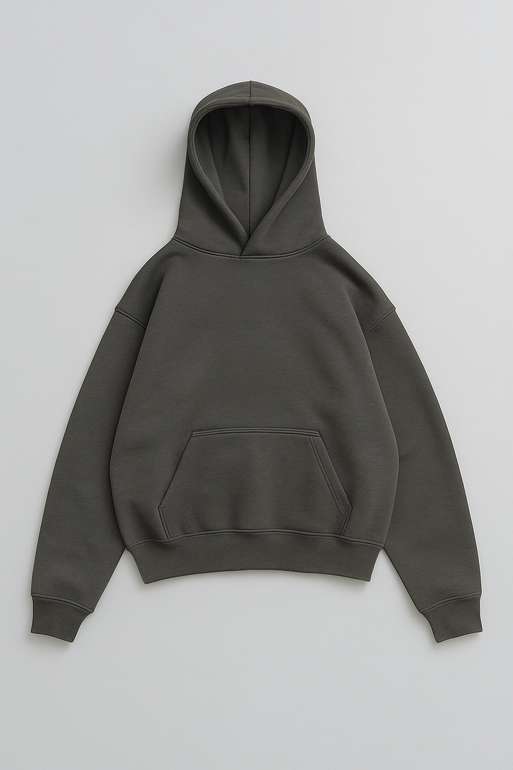 Charcoal baggy oversized hoodie 500gsm heavyweight fleece thick ribbed cuffs waistband