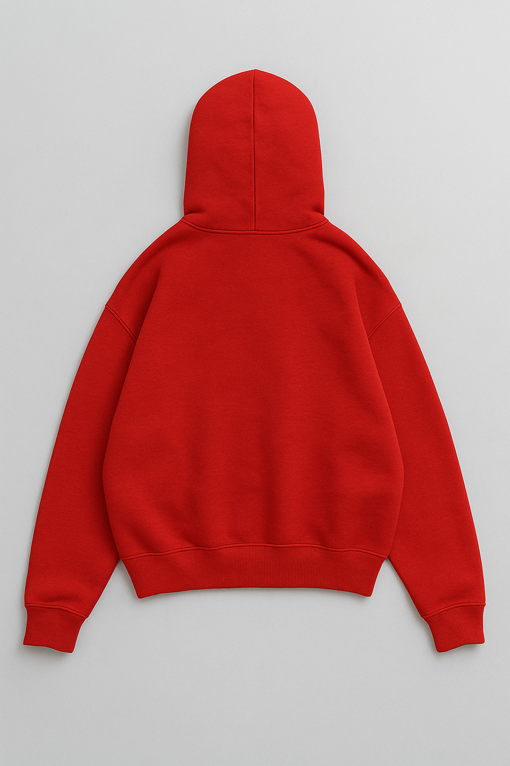 Red baggy oversized hoodie 500gsm heavyweight fleece thick ribbed cuffs waistband