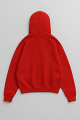 Red baggy oversized hoodie 500gsm heavyweight fleece thick ribbed cuffs waistband