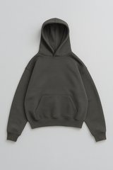 Charcoal baggy oversized hoodie 500gsm heavyweight fleece thick ribbed cuffs waistband