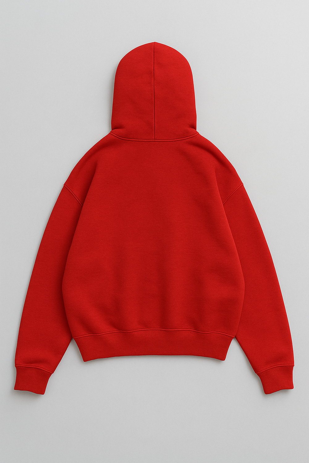 Red baggy oversized hoodie 500gsm heavyweight fleece thick ribbed cuffs waistband